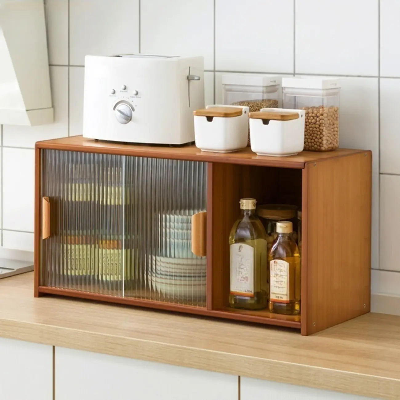 Bamboo Glass Door Display Cabinet for Kitchen