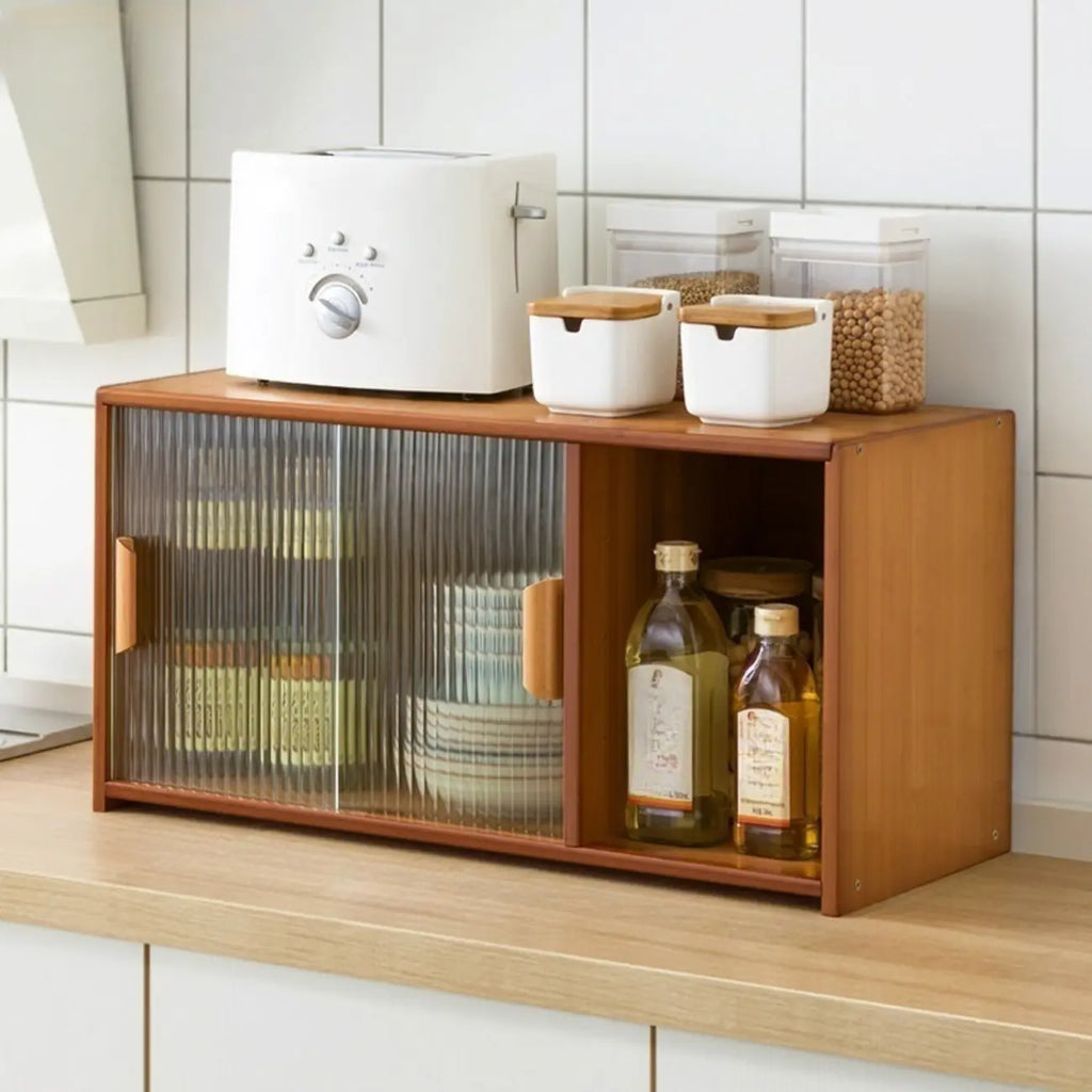 Bamboo Glass Door Display Cabinet for Kitchen