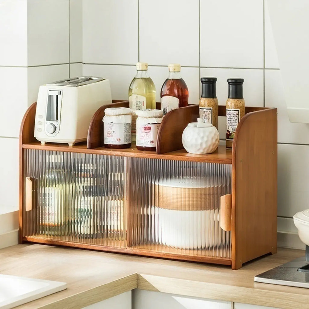 Bamboo Glass Door Display Cabinet for Kitchen