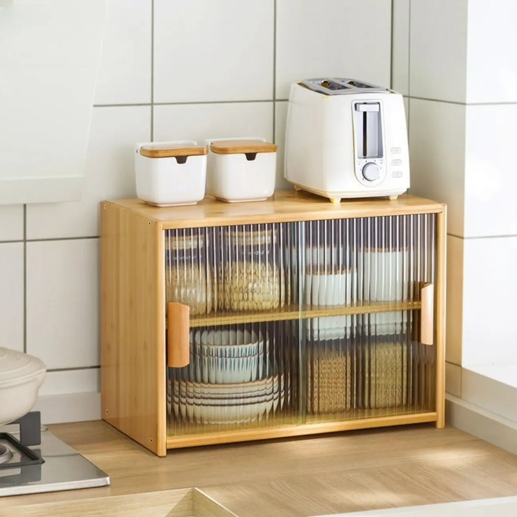 Bamboo Glass Door Display Cabinet for Kitchen