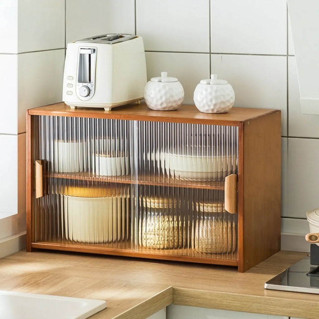 Bamboo Glass Door Display Cabinet for Kitchen