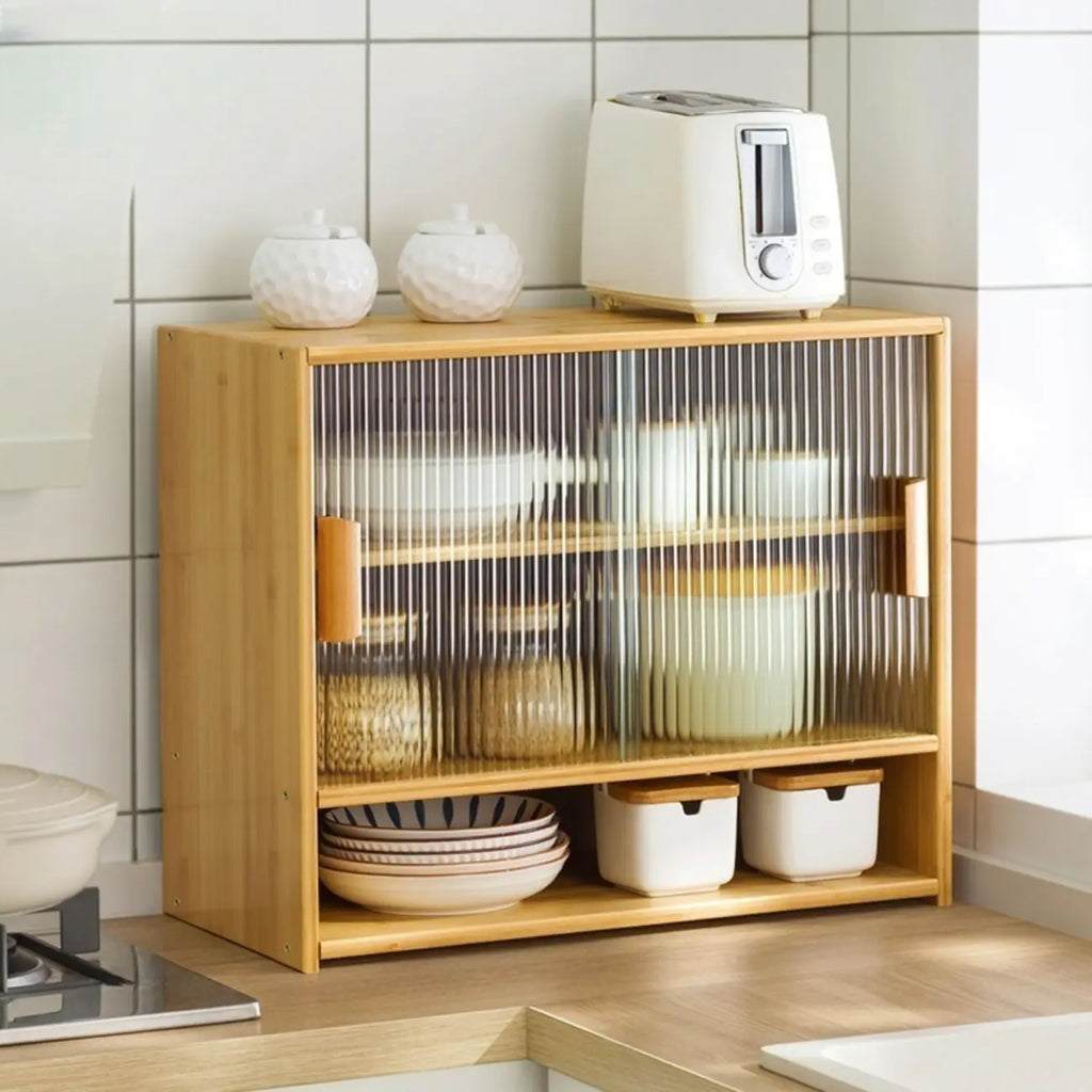 Bamboo Glass Door Display Cabinet for Kitchen