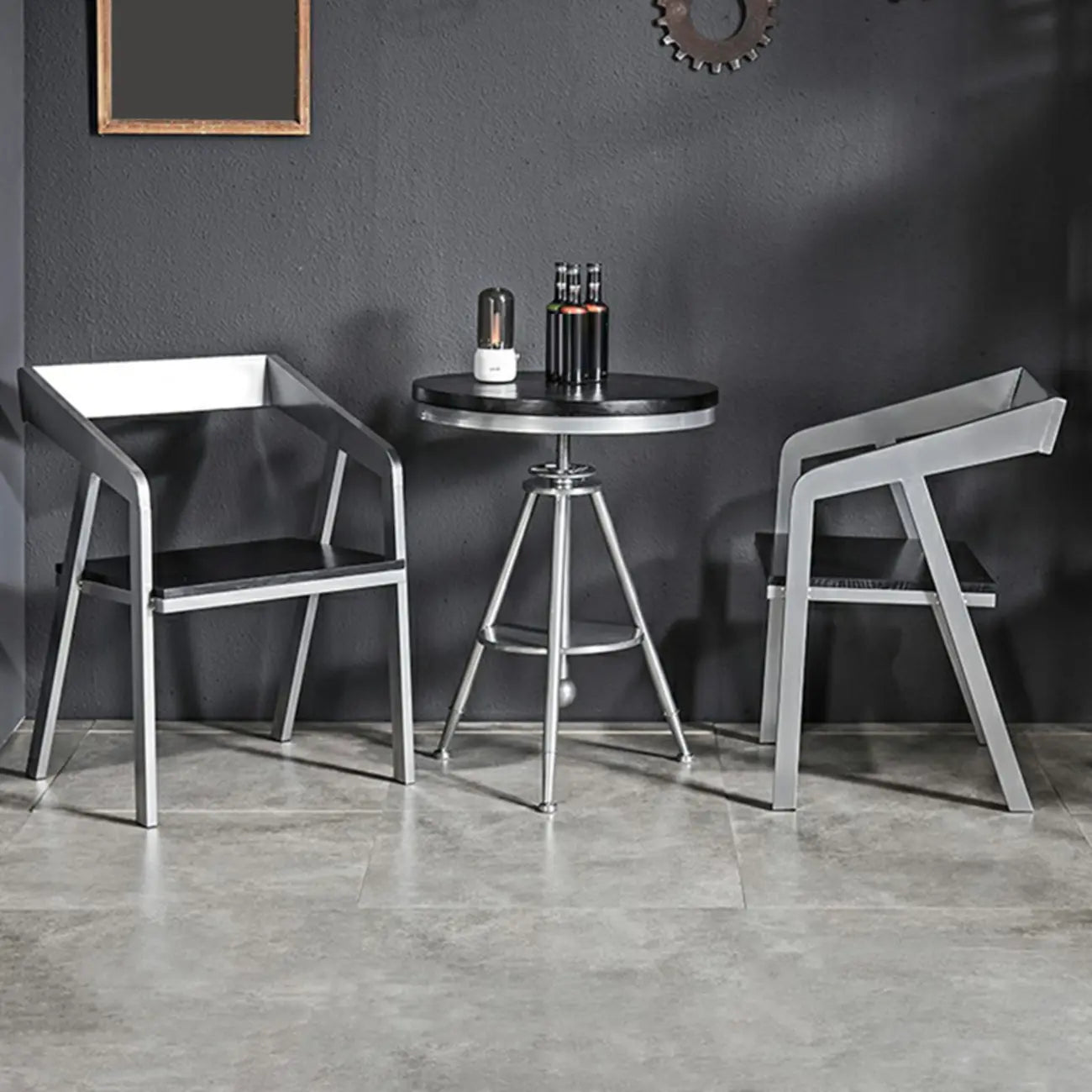 Industrial Black Wood Round Adjustable Height Bar Table