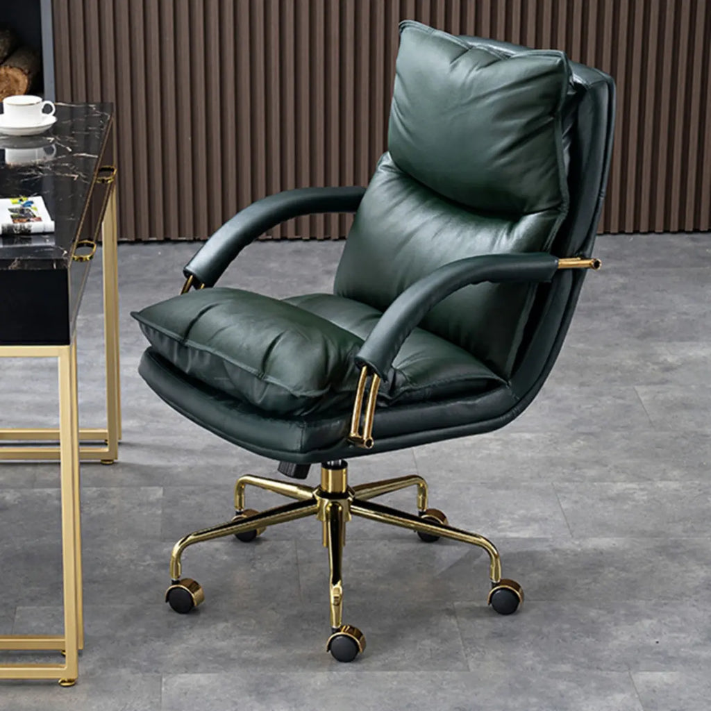 Brown Genuine Leather Ergonomic Wheeled Office Chair
