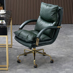 Brown Genuine Leather Ergonomic Wheeled Office Chair