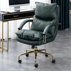 Brown Genuine Leather Ergonomic Wheeled Office Chair