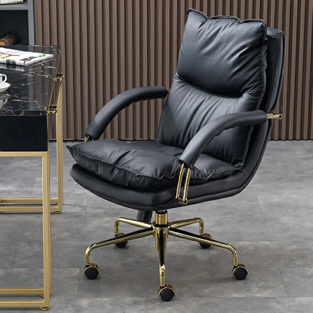 Brown Genuine Leather Ergonomic Wheeled Office Chair