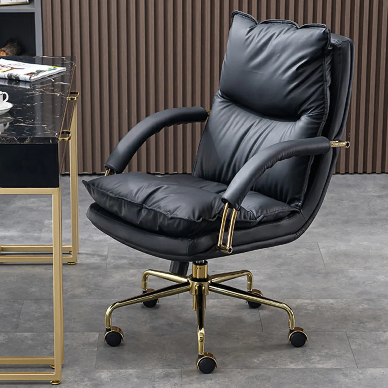 Brown Genuine Leather Ergonomic Wheeled Office Chair