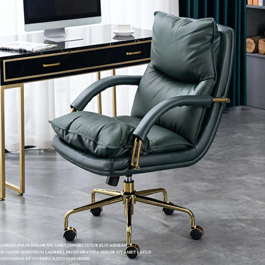 Brown Genuine Leather Ergonomic Wheeled Office Chair