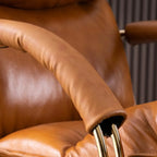 Brown Genuine Leather Ergonomic Wheeled Office Chair