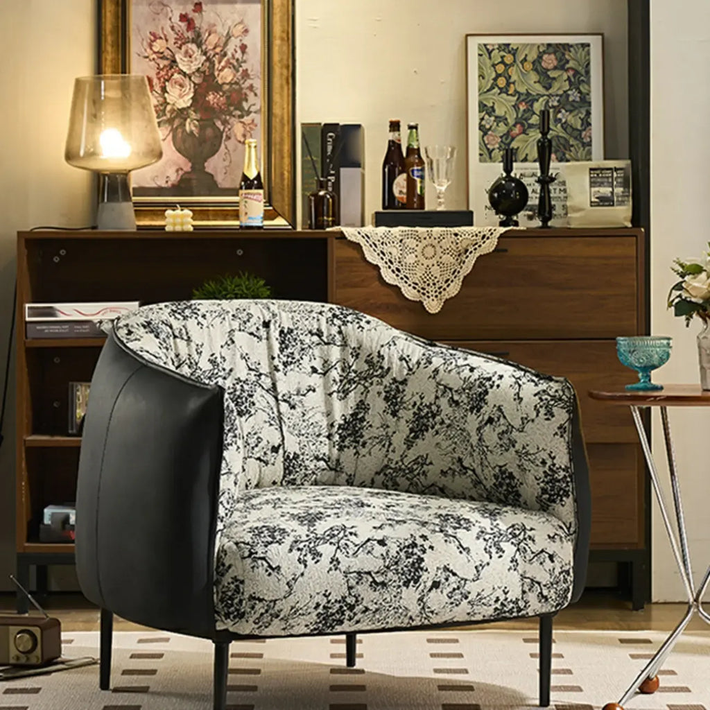 Modern Oversized Leather Barrel Accent Chair Living Room