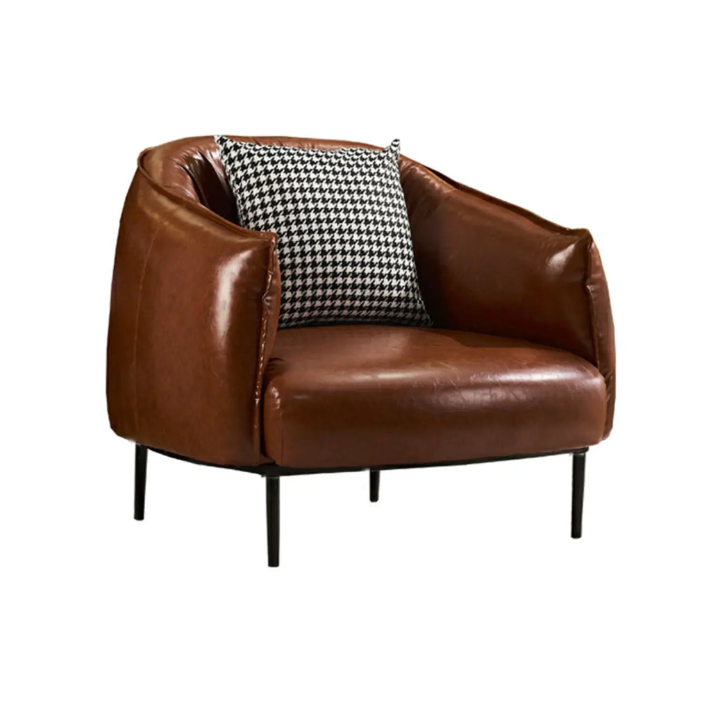 Modern Oversized Leather Barrel Accent Chair Living Room