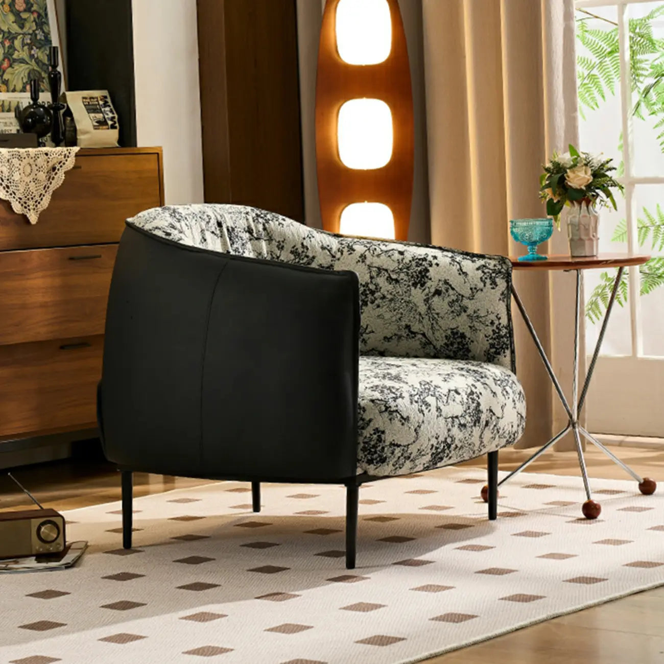 Modern Oversized Leather Barrel Accent Chair Living Room