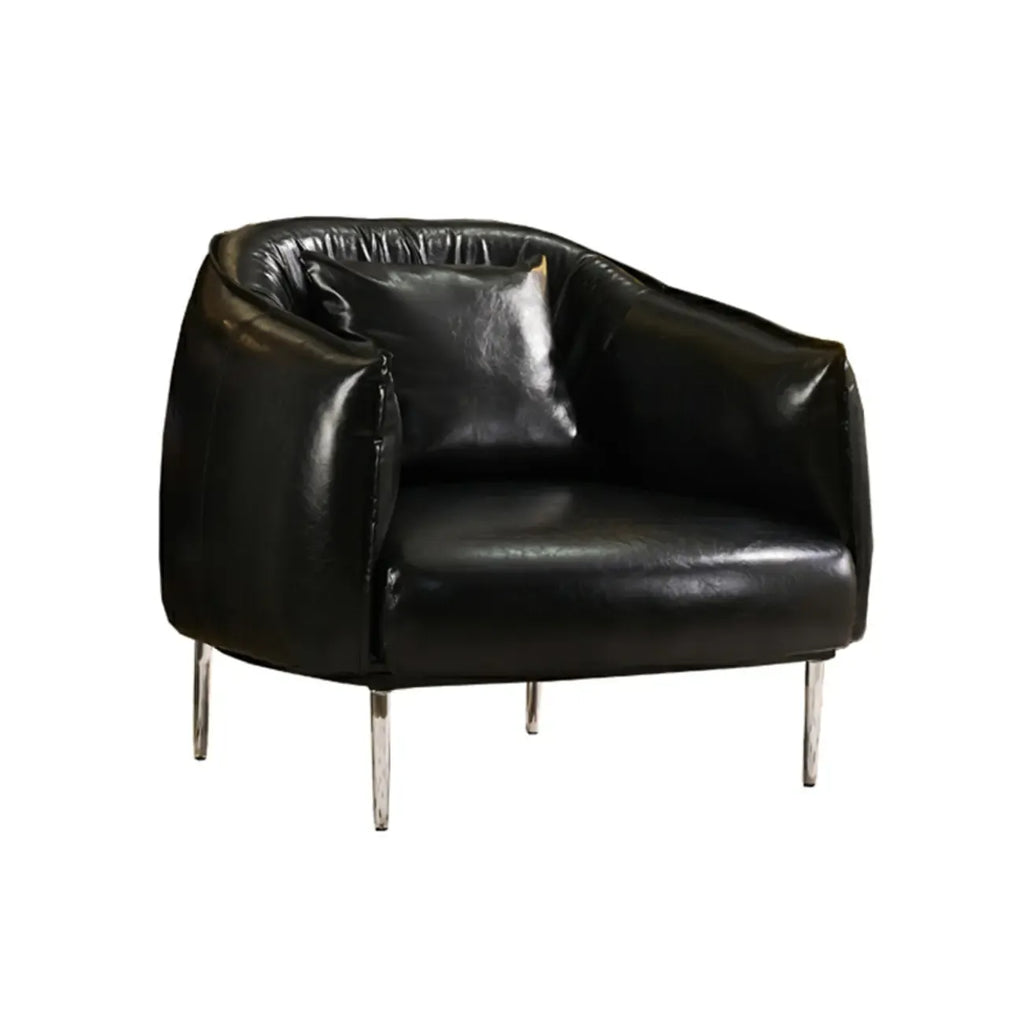 Modern Oversized Leather Barrel Accent Chair Living Room