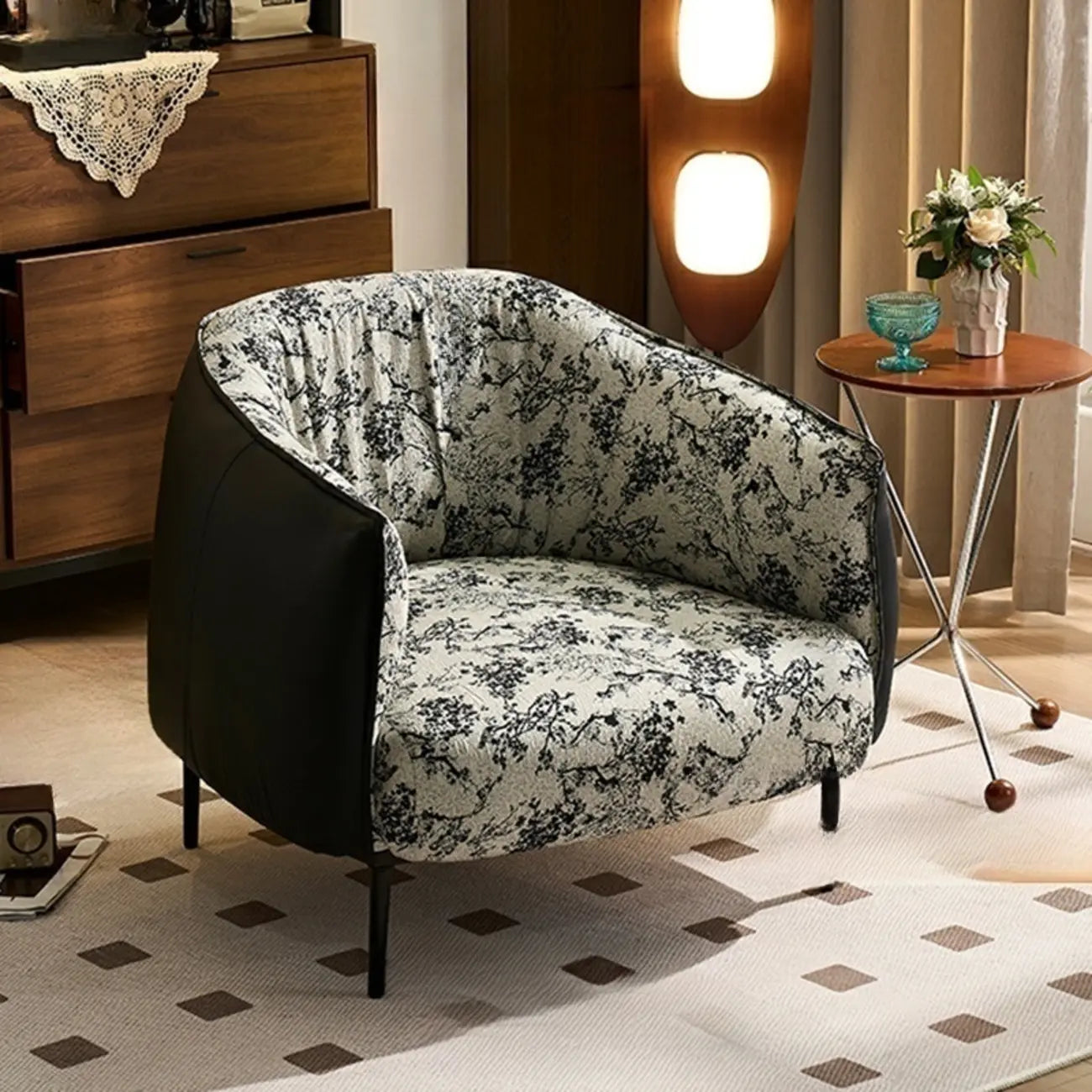 Modern Oversized Leather Barrel Accent Chair Living Room