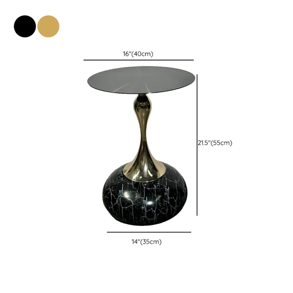 Glam Gold Stone Round Side Table for Living Room