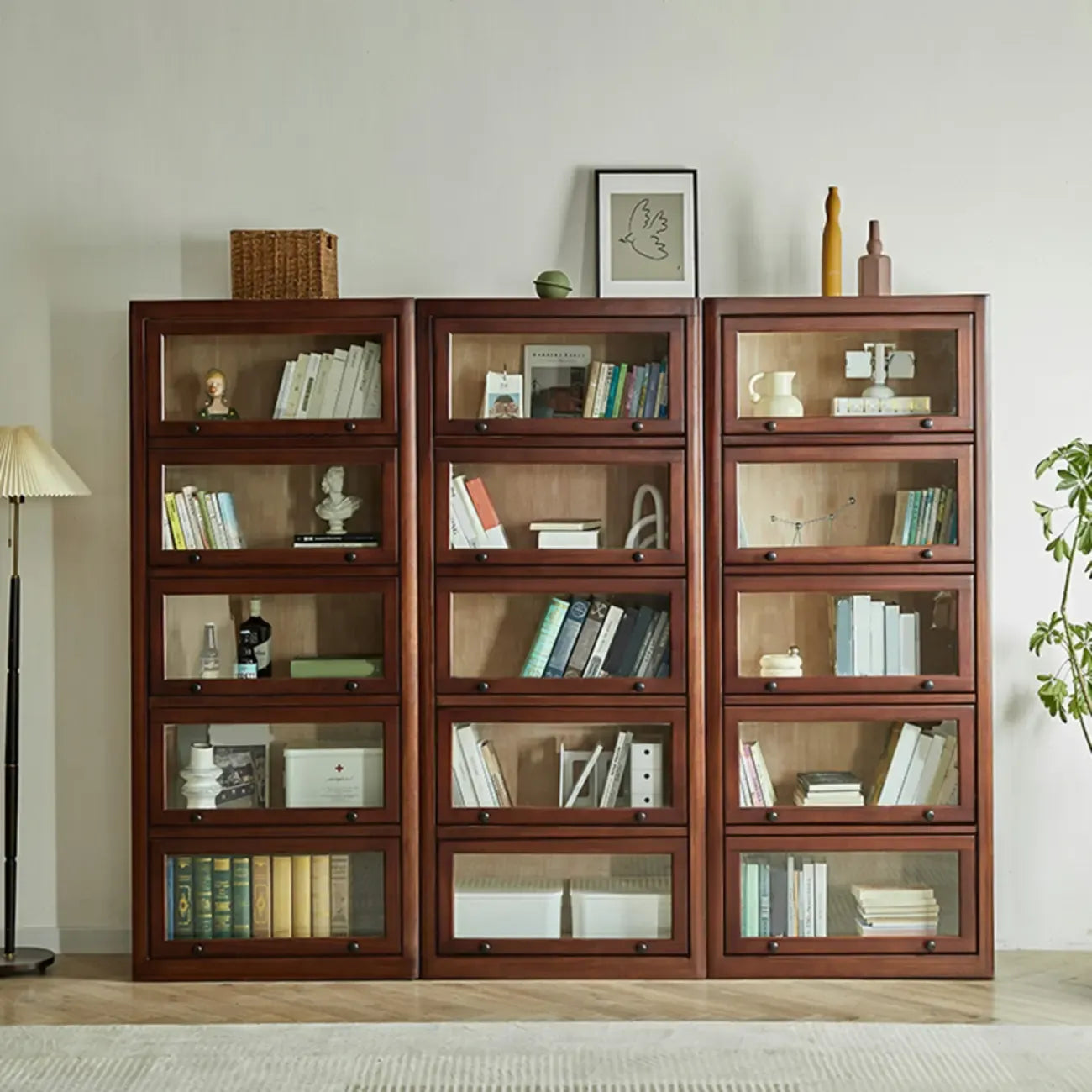 Classic Brown Wooden Flipped Glass Storage Cabinet