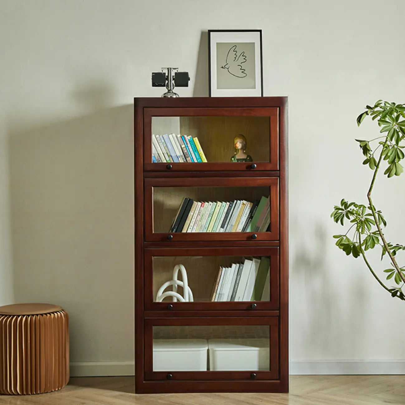 Classic Brown Wooden Flipped Glass Storage Cabinet