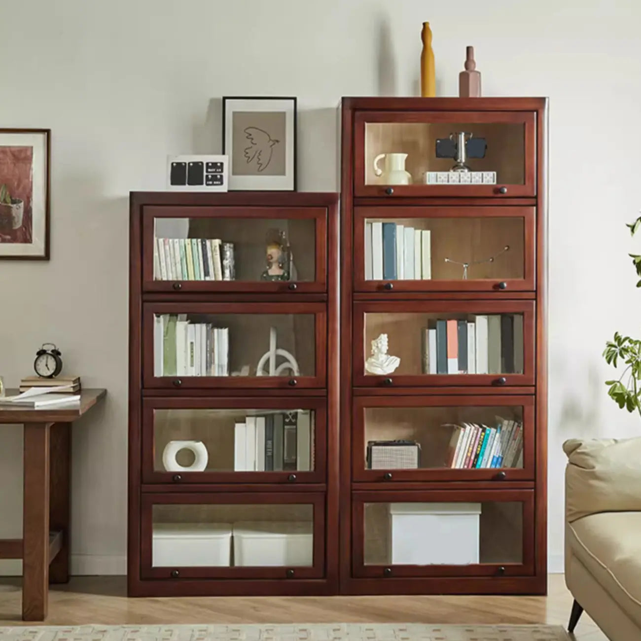 Classic Brown Wooden Flipped Glass Storage Cabinet