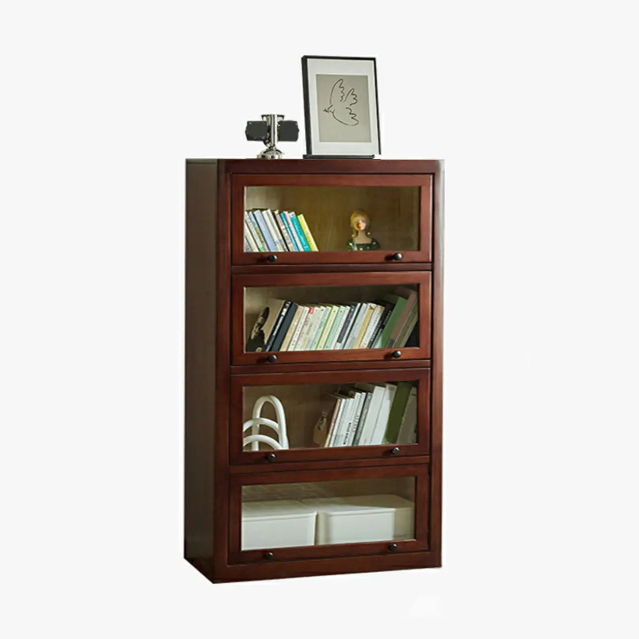 Classic Brown Wooden Flipped Glass Storage Cabinet