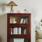 Classic Brown Wooden Flipped Glass Storage Cabinet