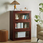 Classic Brown Wooden Flipped Glass Storage Cabinet