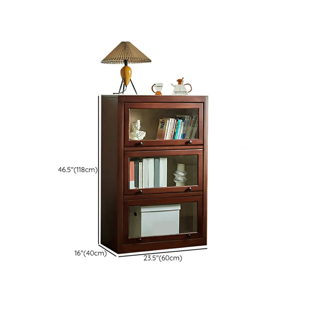 Classic Brown Wooden Flipped Glass Storage Cabinet