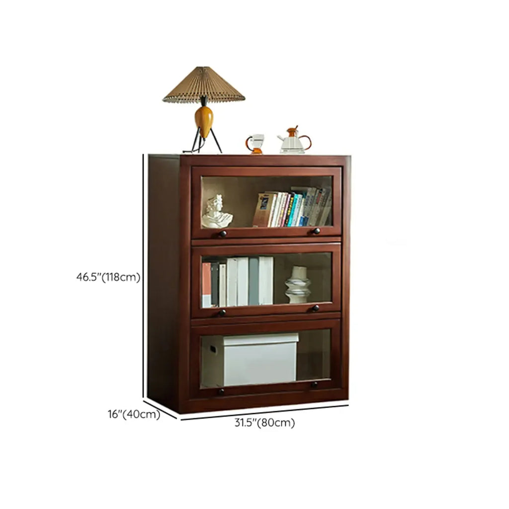 Classic Brown Wooden Flipped Glass Storage Cabinet