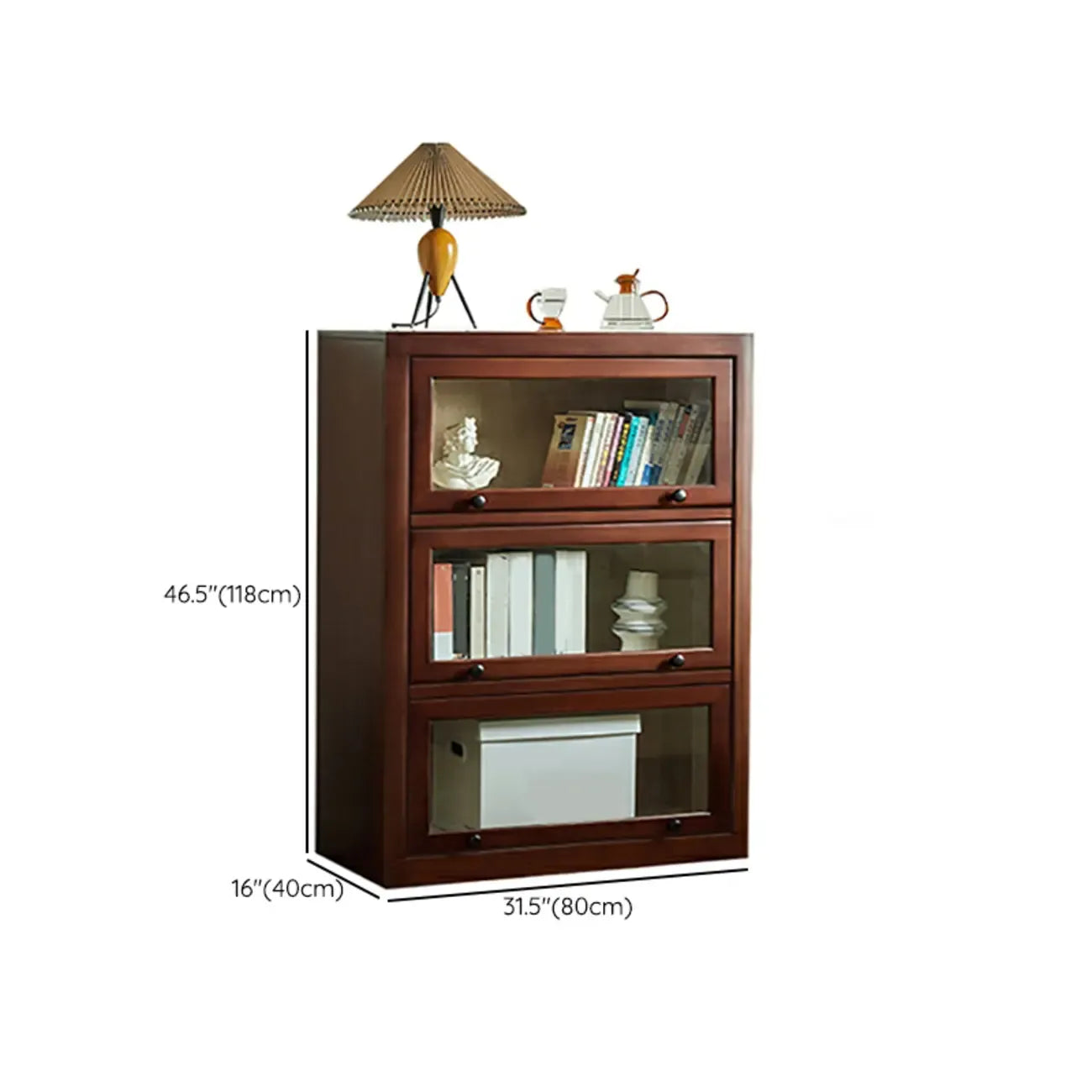 Classic Brown Wooden Flipped Glass Storage Cabinet