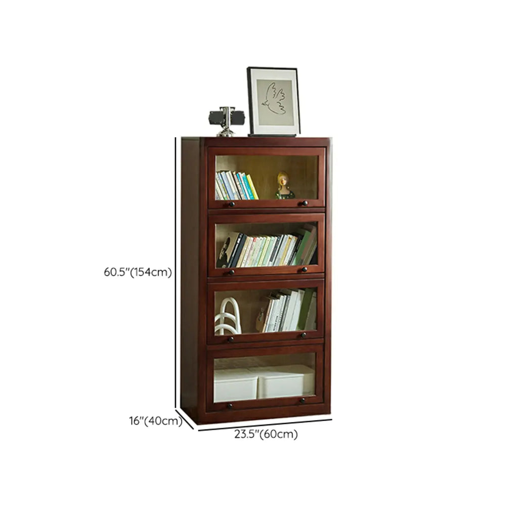 Classic Brown Wooden Flipped Glass Storage Cabinet