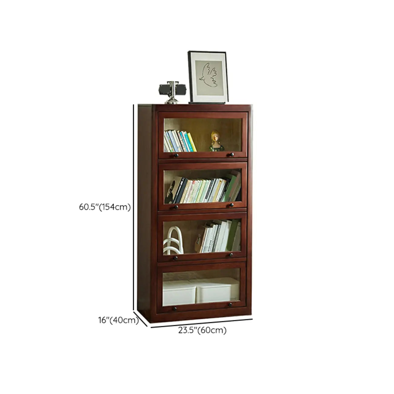 Classic Brown Wooden Flipped Glass Storage Cabinet
