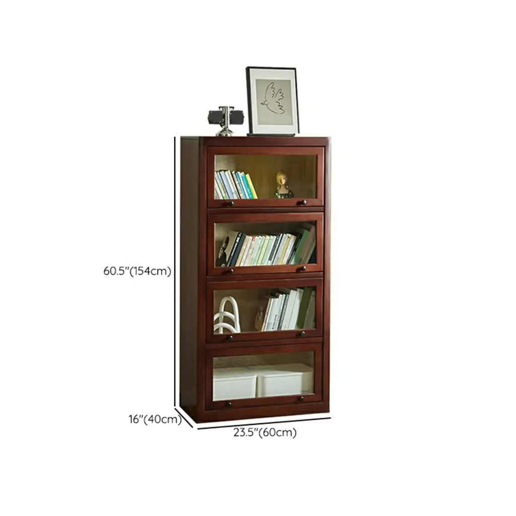 Classic Brown Wooden Flipped Glass Storage Cabinet