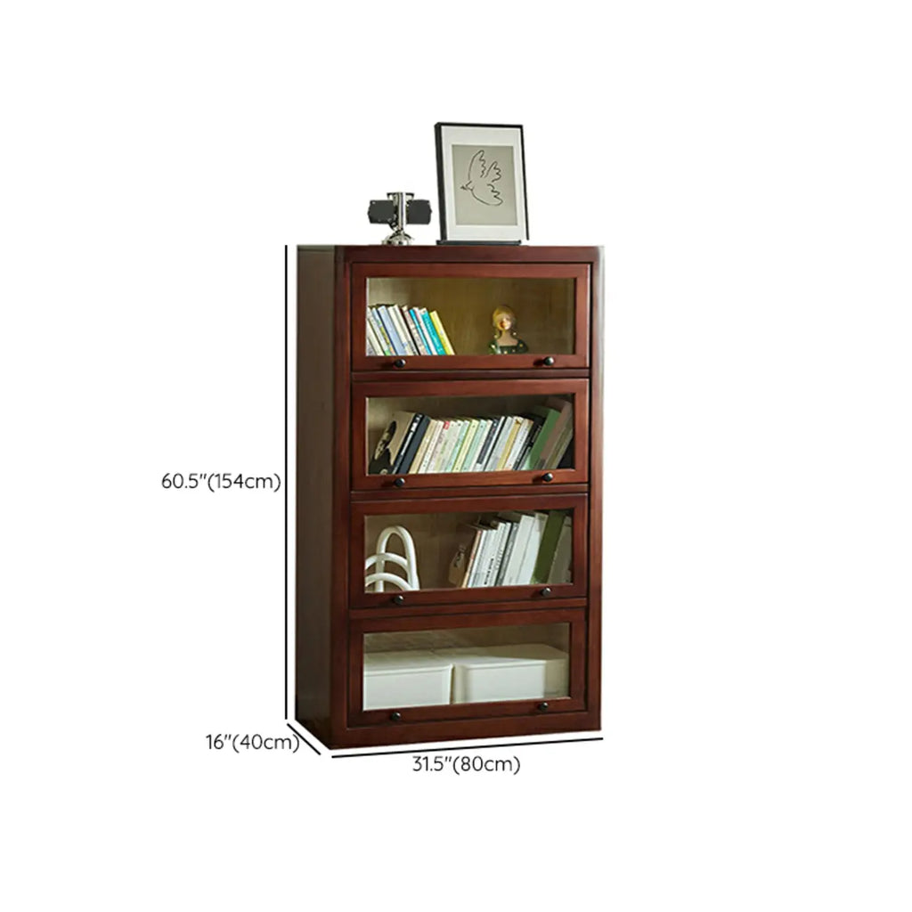 Classic Brown Wooden Flipped Glass Storage Cabinet