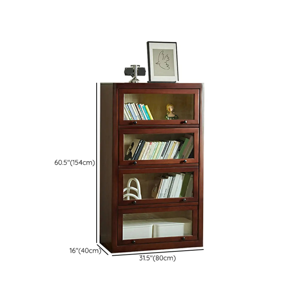 Classic Brown Wooden Flipped Glass Storage Cabinet