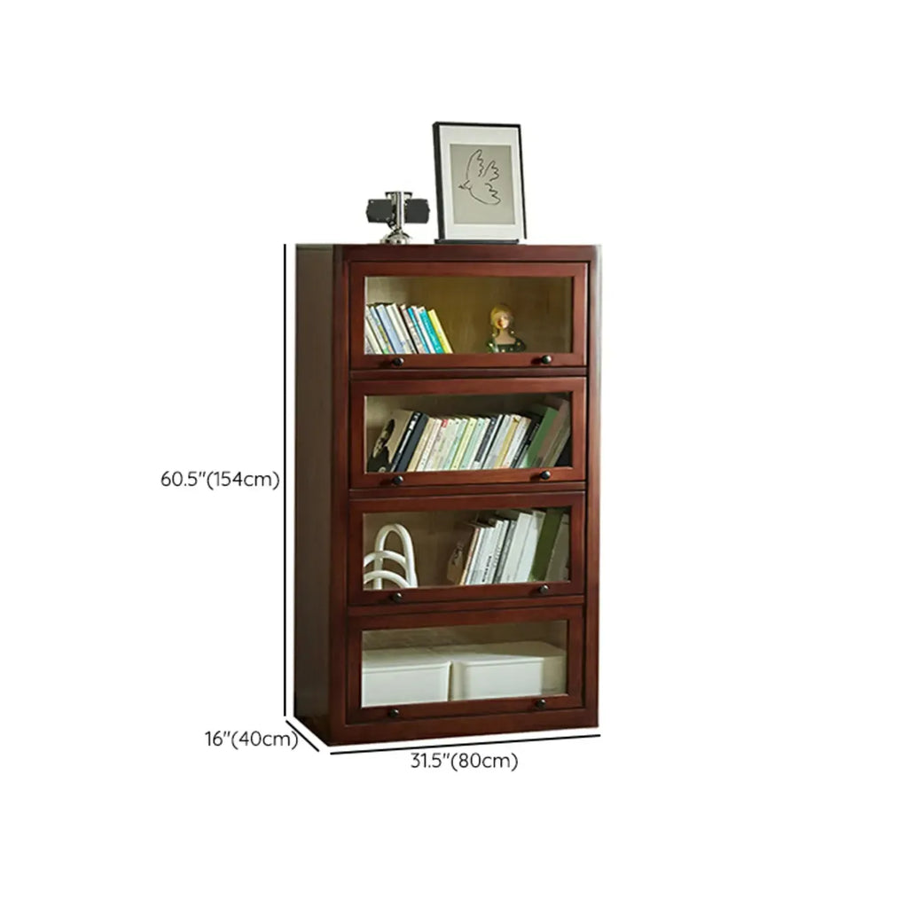 Classic Brown Wooden Flipped Glass Storage Cabinet