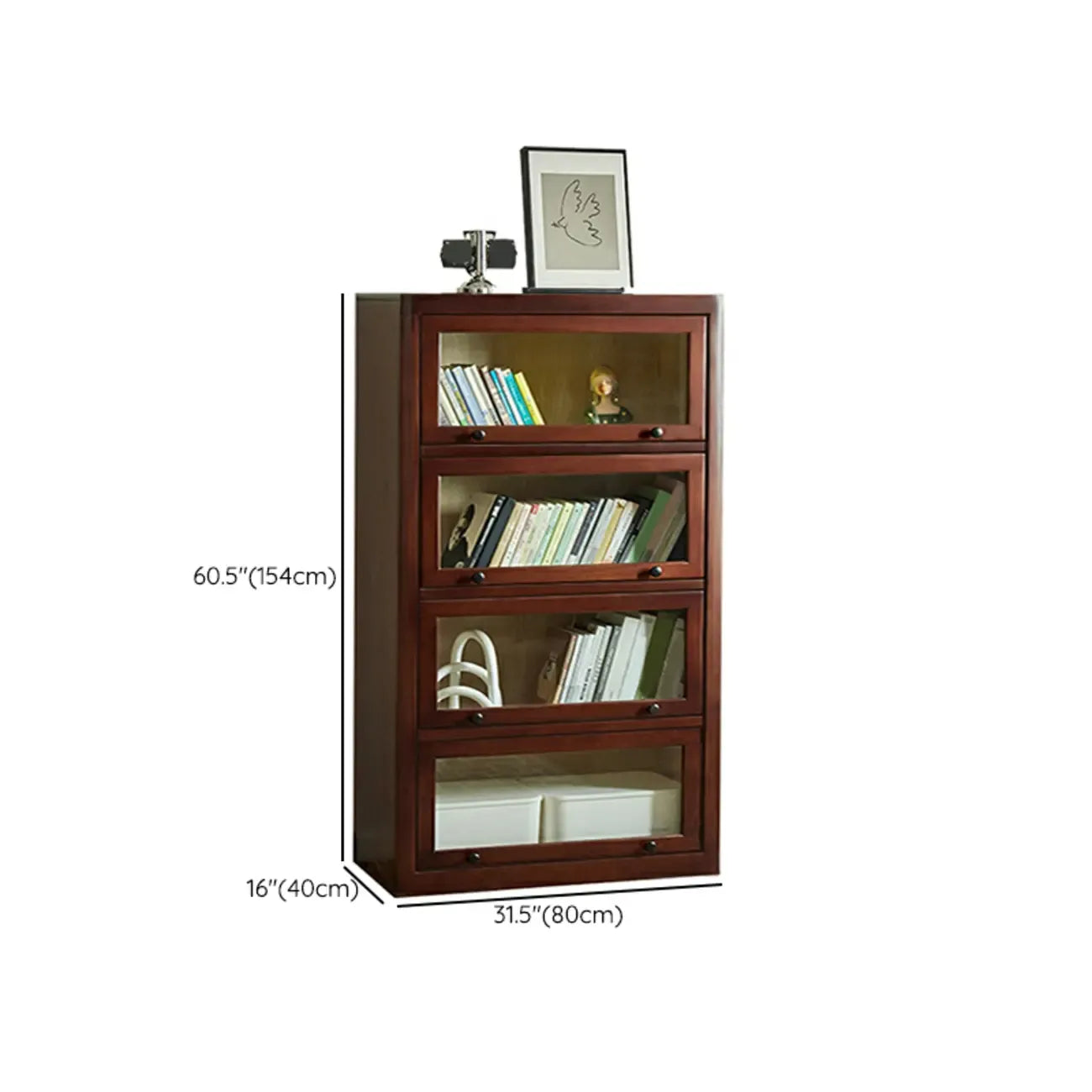 Classic Brown Wooden Flipped Glass Storage Cabinet