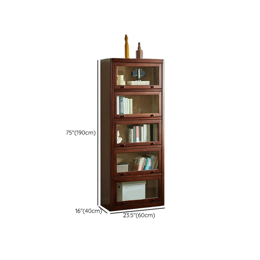 Classic Brown Wooden Flipped Glass Storage Cabinet