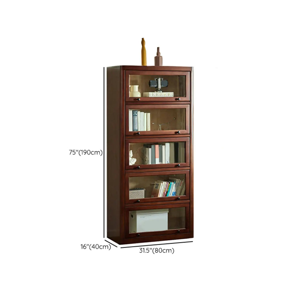Classic Brown Wooden Flipped Glass Storage Cabinet