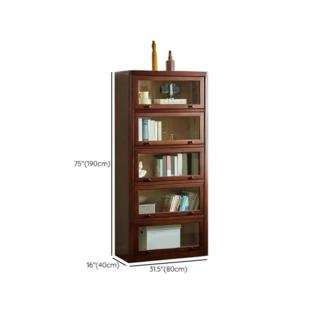 Classic Brown Wooden Flipped Glass Storage Cabinet