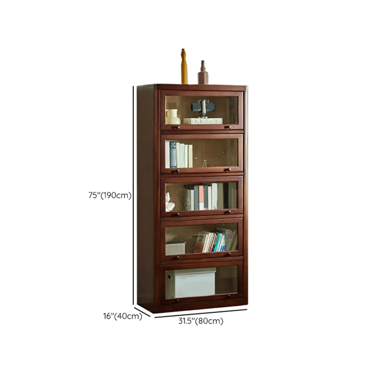 Classic Brown Wooden Flipped Glass Storage Cabinet
