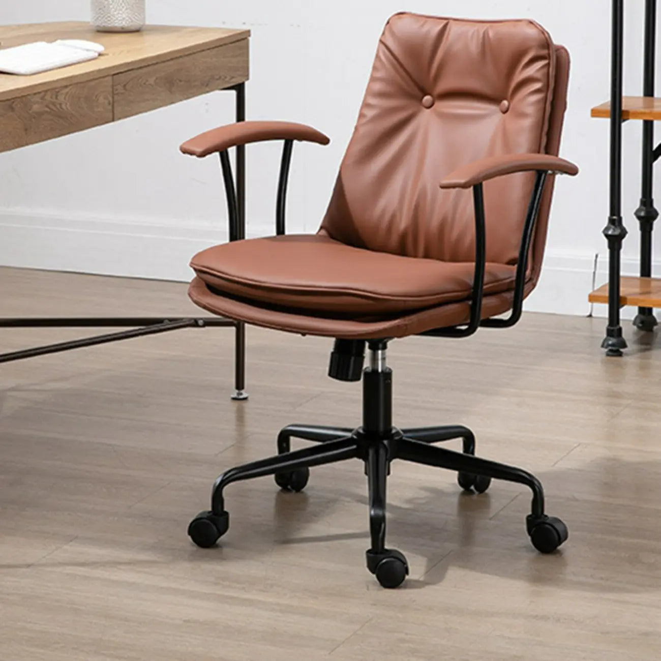 Modern Army Green Leather Adjustable Swivel Office Chair