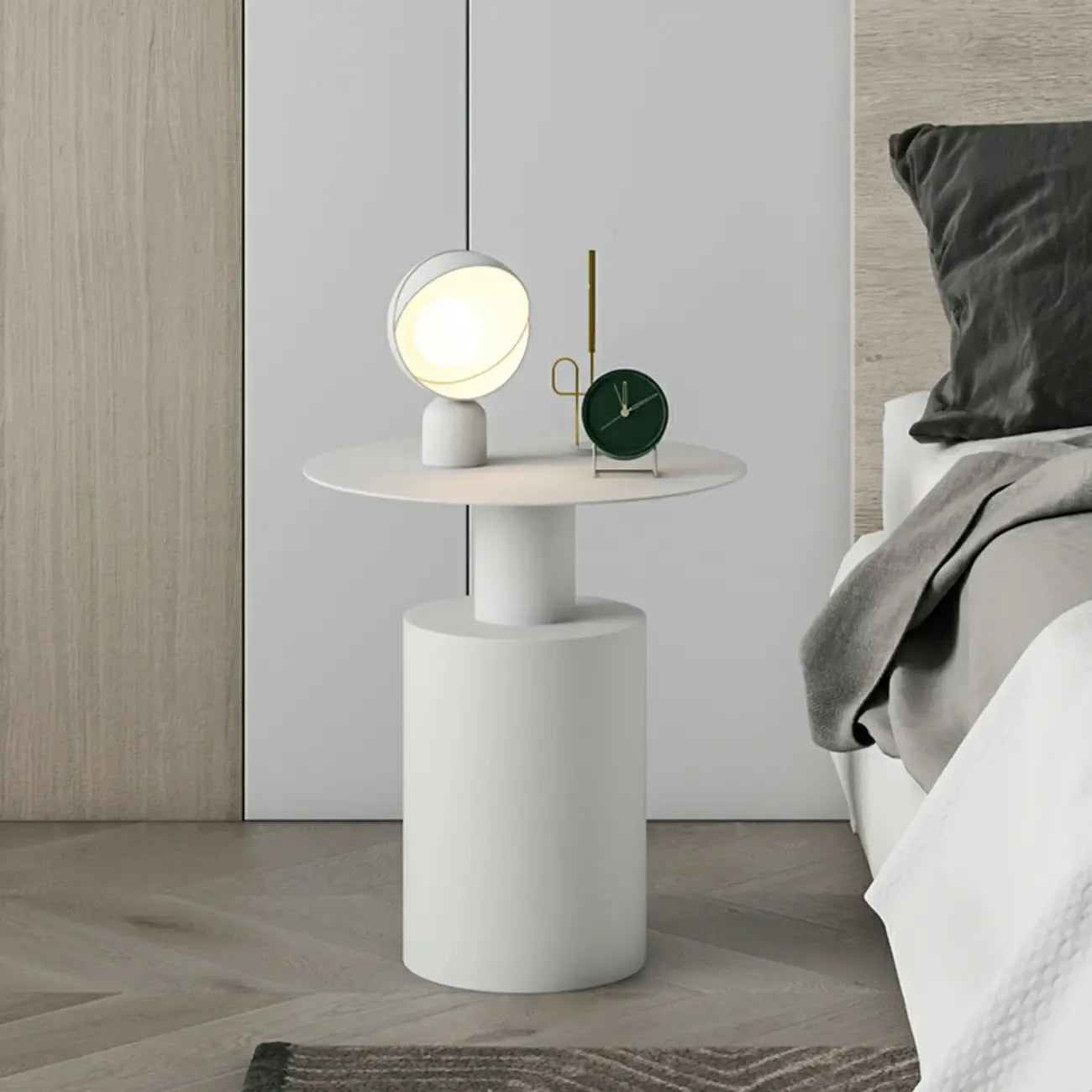 Modern Metal Round End Table with Geometric Shape for Bedroom