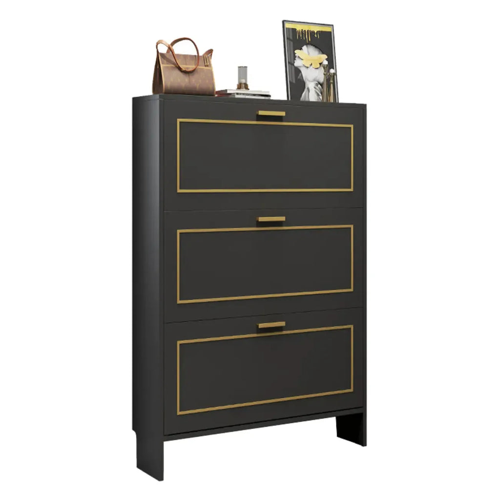 3-Tier Black Drop-Front Entryway Shoe Storage Cabinet