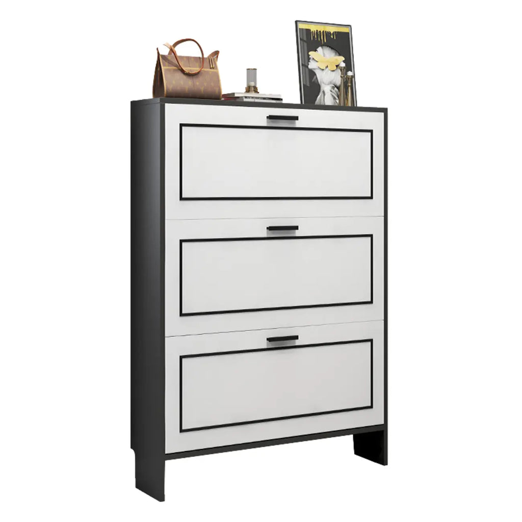 3-Tier Black Drop-Front Entryway Shoe Storage Cabinet