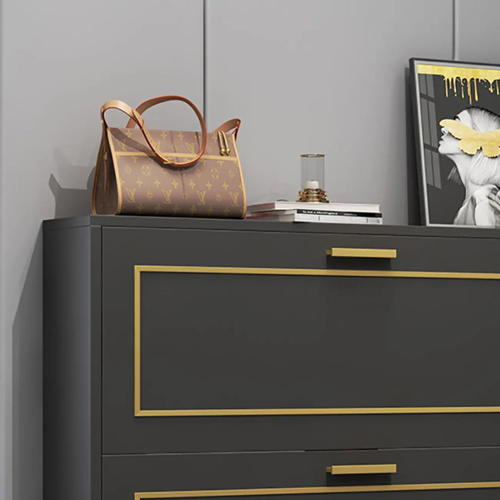 3-Tier Black Drop-Front Entryway Shoe Storage Cabinet