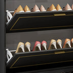 3-Tier Black Drop-Front Entryway Shoe Storage Cabinet