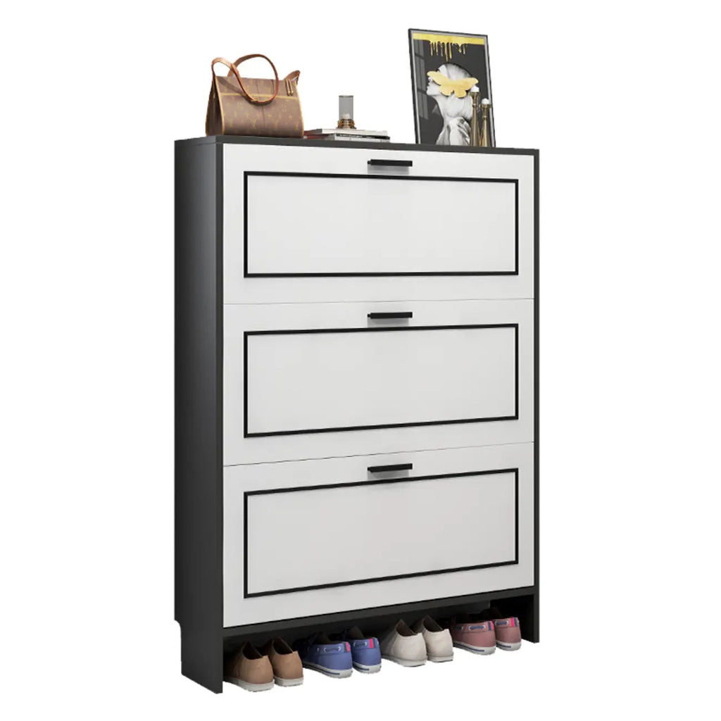 3-Tier Black Drop-Front Entryway Shoe Storage Cabinet