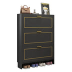 3-Tier Black Drop-Front Entryway Shoe Storage Cabinet