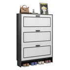3-Tier Black Drop-Front Entryway Shoe Storage Cabinet
