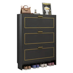 3-Tier Black Drop-Front Entryway Shoe Storage Cabinet